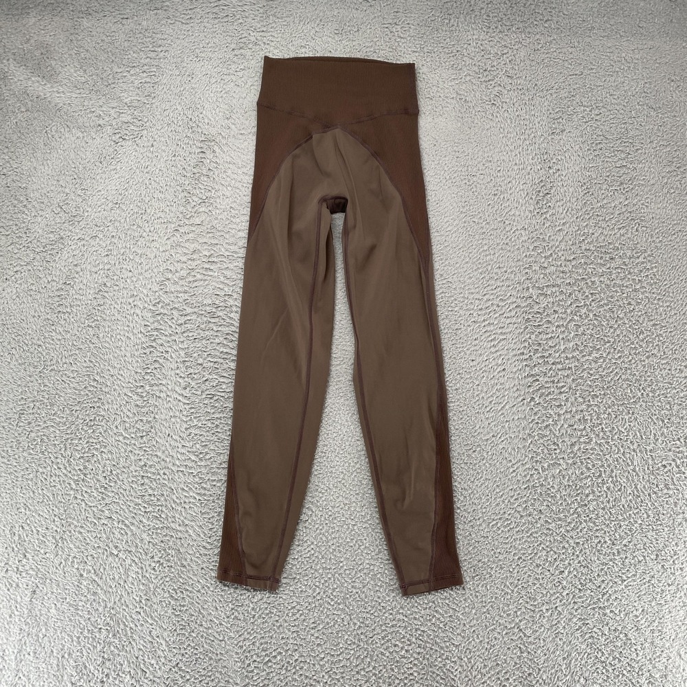 Aerie Offline Goals 7/8 Leggings Womens M Brown High Rise Ribbed‎ Yoga Gym
